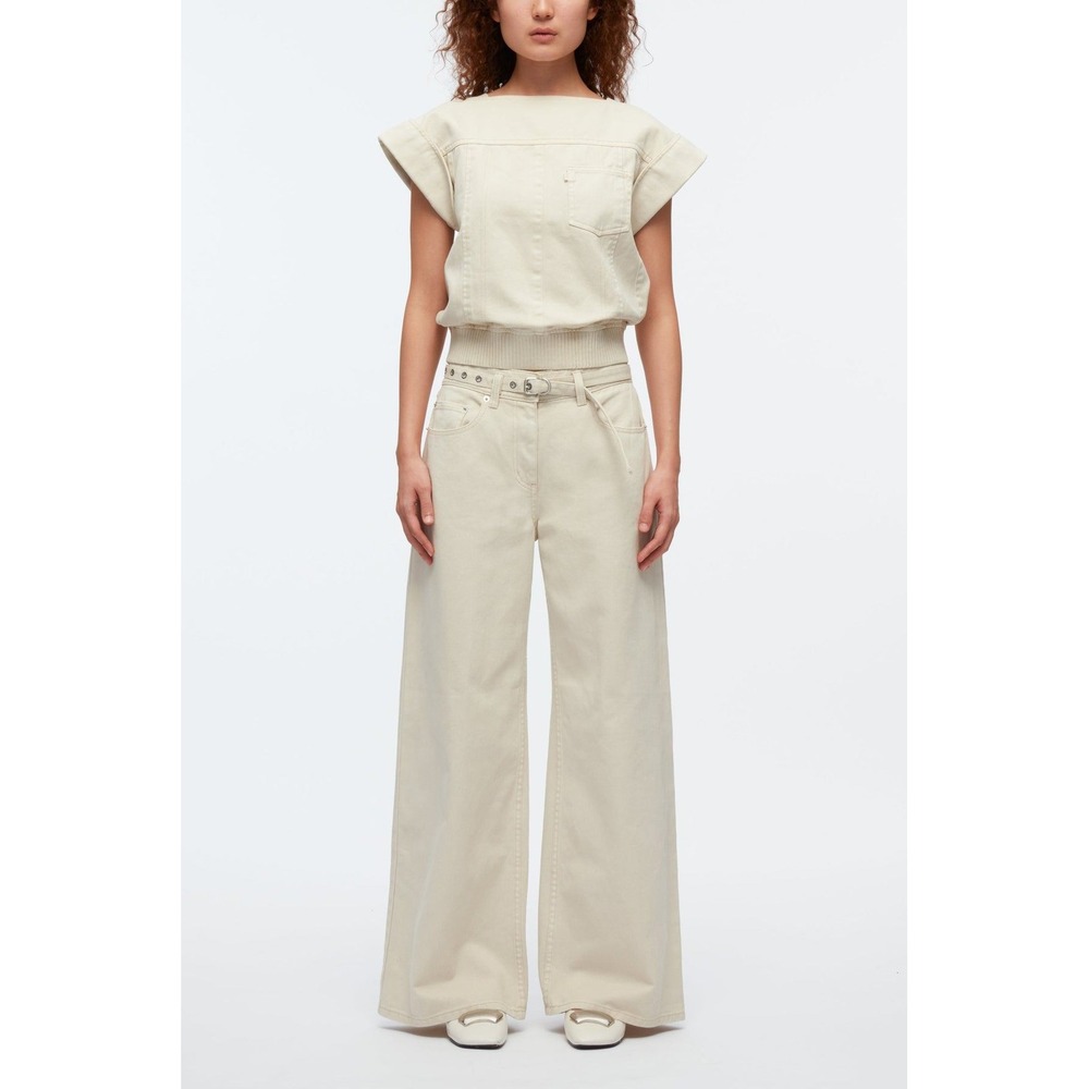 3.1 Phillip Lim Ecru Belted Wide Leg Denim Jeans Sz 8 Capsule Minimalist Luxury